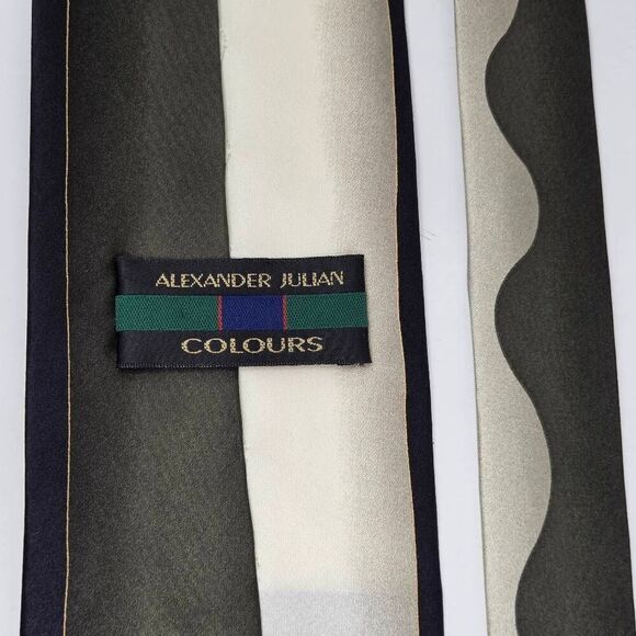 ALEXANDER JULIAN COLOURS SILK TIE BLACK CREAM OLIVE BAROQUE LUXURY 3.75" X 57" - Picture 3 of 3